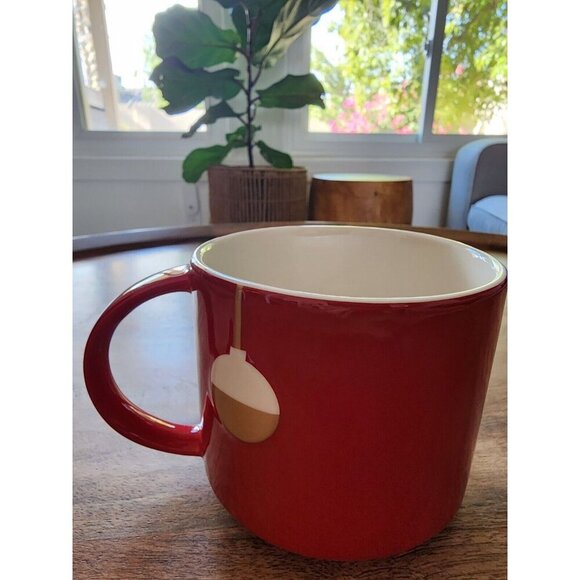 2012 Starbucks Bone China Red Christmas Holiday Coffee Mug | Gold Ornaments - Picture 2 of 4